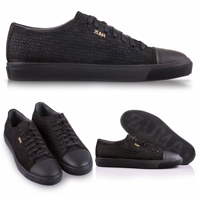 123 BLACK HONEYCOMB EMBOSSED LEATHER SNEAKER, With CAP TOE