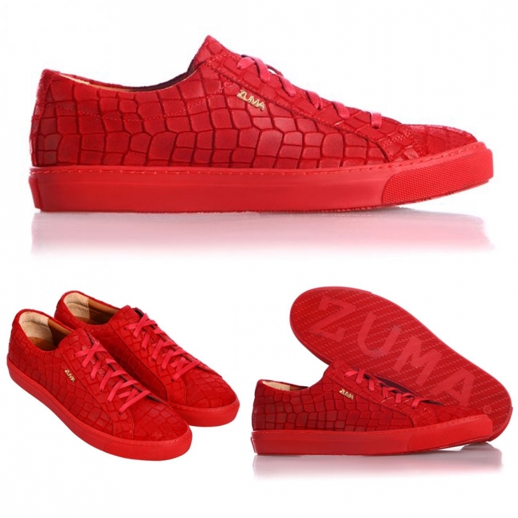 1005 Red Women Croco Embossed Leather Sneaker