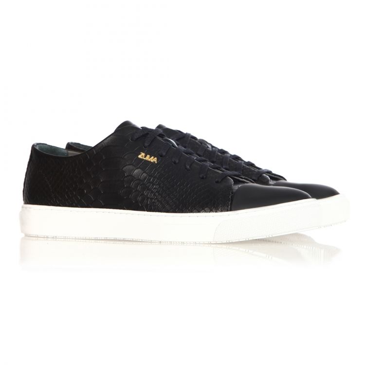 101 BLACK PYTHON EMBOSSED LEATHER SNEAKER, WITH CAP TOE