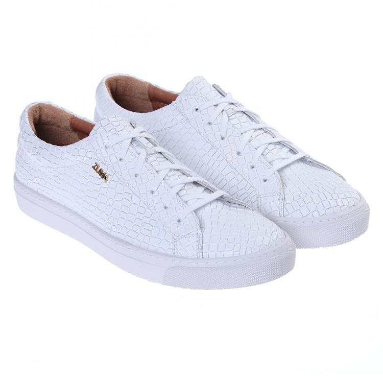 1024 White Women Mini Croco Embossed Leather Sneaker