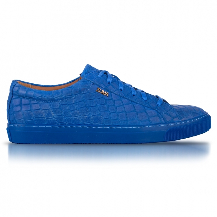 1004 Blue Women Croco Embossed Leather Sneaker