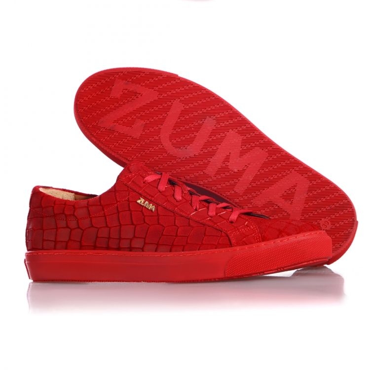 1005 Red Women Croco Embossed Leather Sneaker