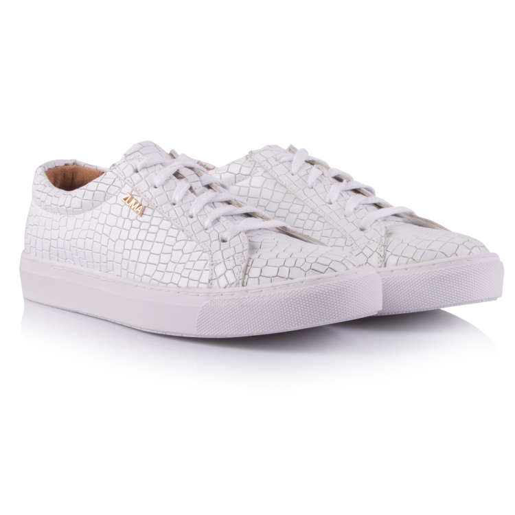 124 WHITE CROCO EMBOSSED LEATHER SNEAKER