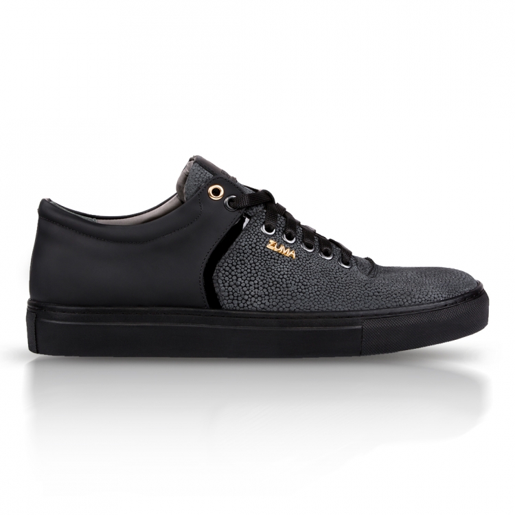 303 Dark Gray And Black Stingray Embossed Leather Sneaker