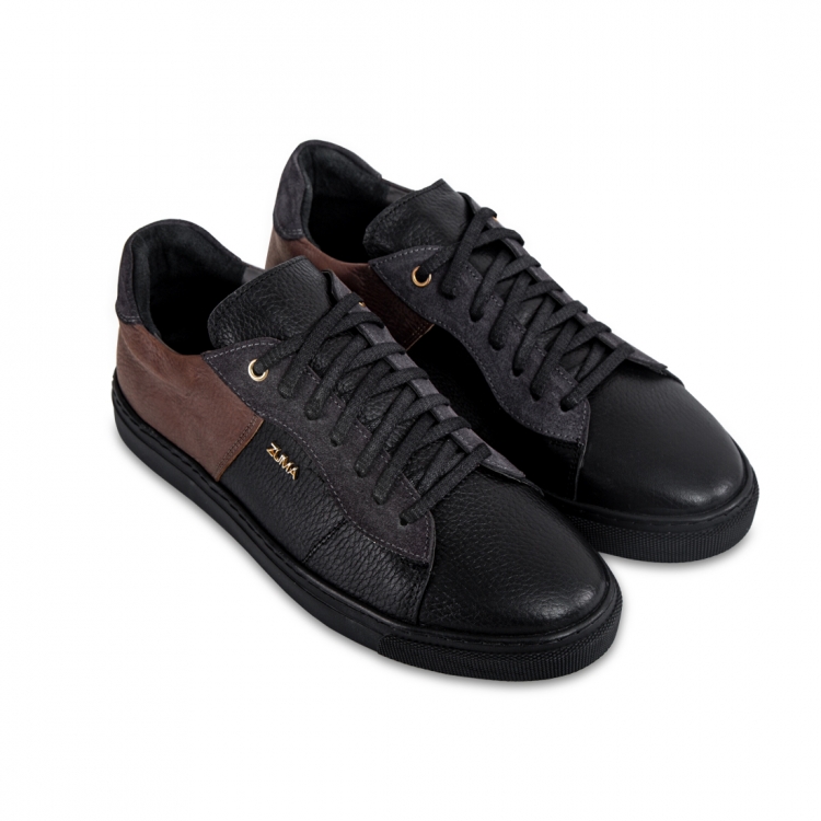 208 Black Brown Colorblocked Leather Sneakers