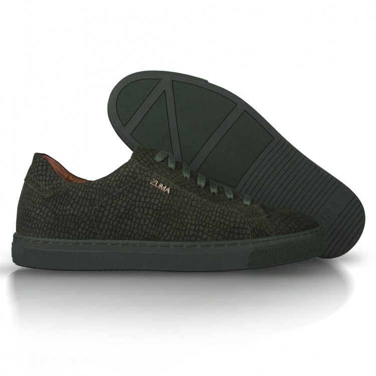 202 Khaki Mini Croco Embossed Leather Sneaker