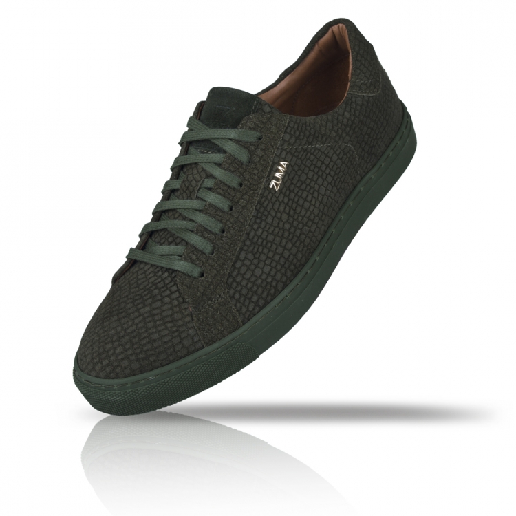 202 Khaki Mini Croco Embossed Leather Sneaker