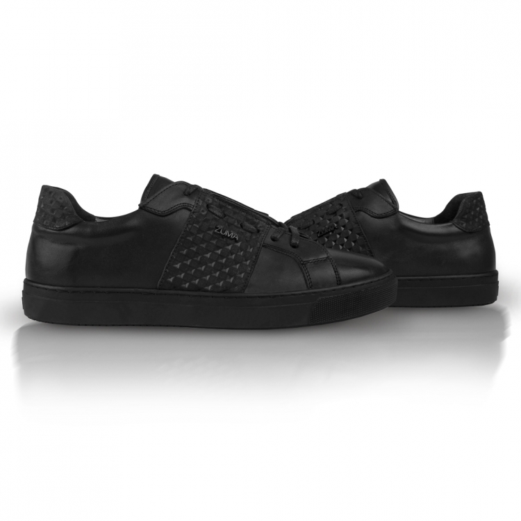 Relax 02 Black 3d Pyramid Embossed Leather Sneaker