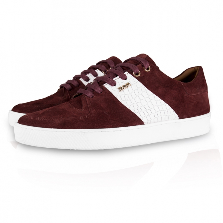 Z4 White Croco Strip Embossed Claret Red Leather Sneaker