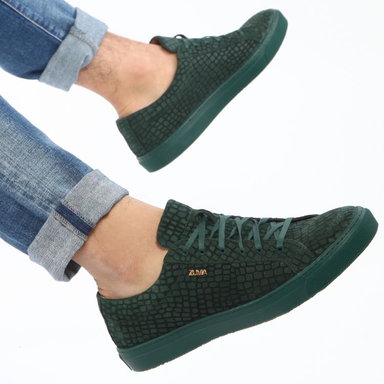 108 DARK GREEN CROCO EMBOSSED LEATHER SNEAKER Galeri Resmi 3