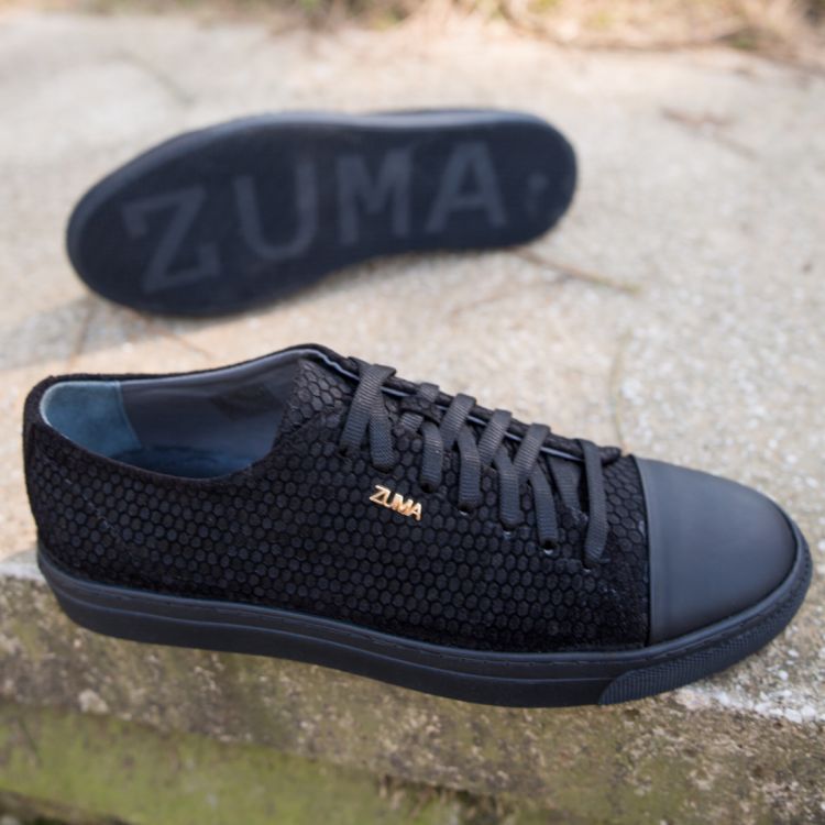 123 BLACK HONEYCOMB EMBOSSED LEATHER SNEAKER, With CAP TOE Galeri Resmi 2