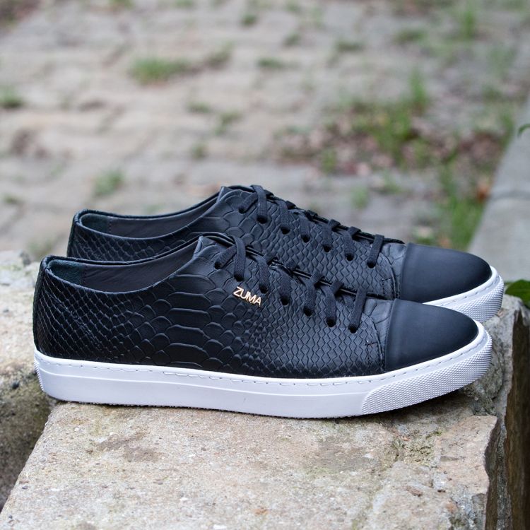 101 BLACK PYTHON EMBOSSED LEATHER SNEAKER, WITH CAP TOE Galeri Resmi 2