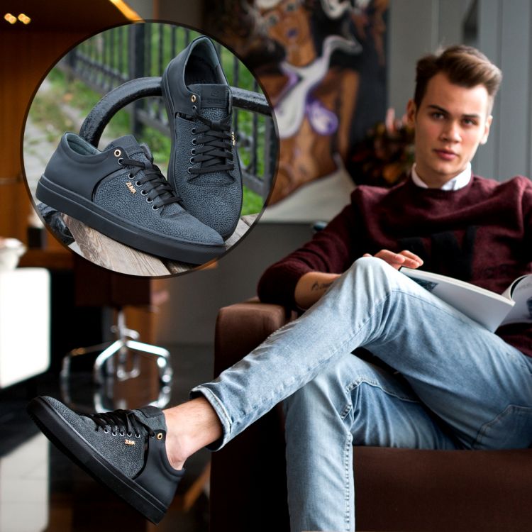 303 Dark Gray And Black Stingray Embossed Leather Sneaker - ZUMA SHOES ...